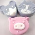 Fun Animal Soaps - Set Of Three - Pig, Mouse, Cat